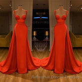 Beautiful Red Starps Sweetheart Long Semi Formal Prom Dress With Split